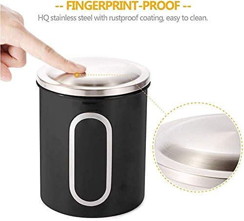  Stainless Steel Canister Sets With Anti-Fingerprint Lid And Visible Window, Cereal Container Set Of 3 (Black)