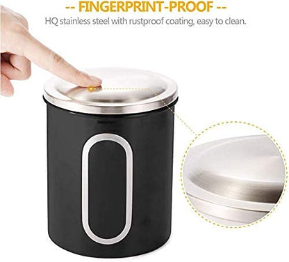  Stainless Steel Canister Sets With Anti-Fingerprint Lid And Visible Window, Cereal Container Set Of 3 (Black)