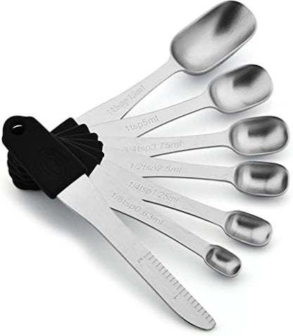  Measuring Spoons 18/8 Stainless Steel Measuring Spoons Set Of 7 Piece With 1 Leveler Dry And Liquid Ingredients (Dual Sided)
