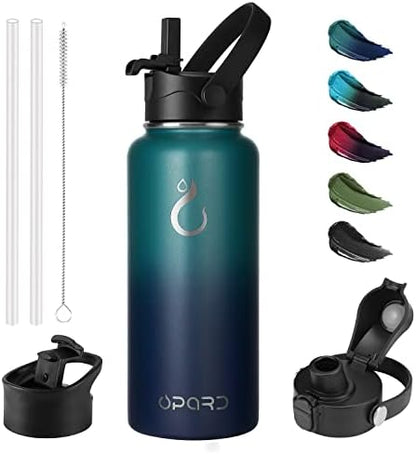  Sports Water Bottle - 32 Oz, 3 Lids (Straw Lid, Flip Lid, Spout Lid), Leak Proof, Vacuum Insulated Stainless Steel, Double Walled, Reusable Metal Canteen