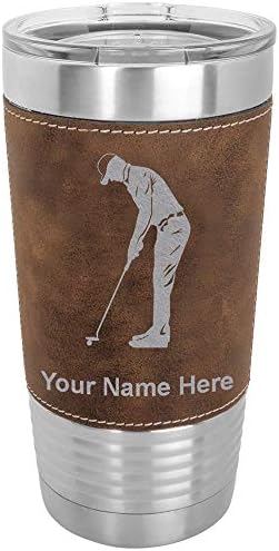  20oz Vacuum Insulated Tumbler Mug, Golfer Putting, Personalized Engraving Included (Faux Leather, Rustic)