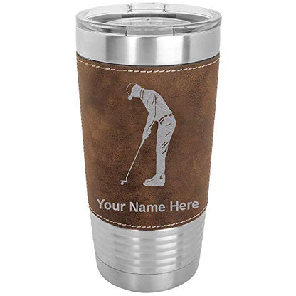  20oz Vacuum Insulated Tumbler Mug, Golfer Putting, Personalized Engraving Included (Faux Leather, Rustic)