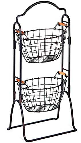  5184916 Harbor Adjustable 3-Tier Metal Floor Standing Fruit/Home Storage Basket, Antique Black