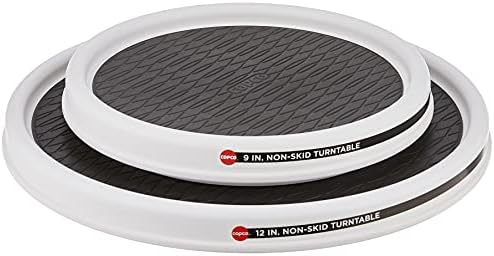  5220594 Non-Skid Pantry Cabinet Lazy Susan Turntable, 12-Inch And 18-Inch, White/Gray, 2-Pack