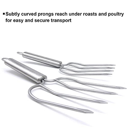  Stainless Steel Turkey & Roast Lifters, Set Of 2 - Turkey And Poultry Lifters Roaster Poultry Forks Great For Thanksgiving, Transfer Turkey Or Ham Easily
