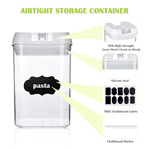  7 Pack Airtight Food Storage Container Set - Kitchen & Pantry Organization Containers - Labels & Chalk Marker - BPA Free Clear Plastic Kitchen And Pantry Organization Containers