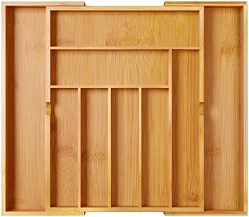  Utensil Drawer Organizer, Cutlery Tray Desk Drawer Organizer Silverware Holder Kitchen Knives Tray Drawer Organizer, 100% Pure Bamboo Cutlery In Natural Color (9.75)