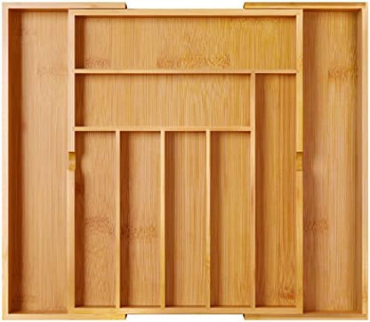  Utensil Drawer Organizer, Cutlery Tray Desk Drawer Organizer Silverware Holder Kitchen Knives Tray Drawer Organizer, 100% Pure Bamboo Cutlery In Natural Color (9.75)