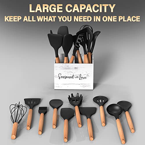  Cooking Utensil Holder, Cute Kitchen Counter Organizer, Utensil Caddy, Lovely Farmhouse Kitchen Decor (White)