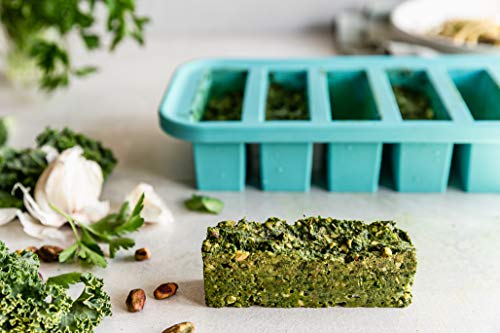  1/2-Cup Freezing Tray With Lid, Aqua, Makes 6 Perfect 1/2 Cup Portions, Freeze Pesto, Salsa, Sauce, Food