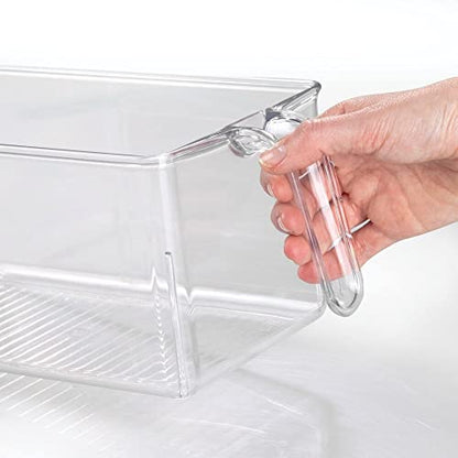  MDesign Plastic Kitchen Pantry Cabinet Refrigerator Storage Organizer Bin Holder With Front Handle - For Organizing Individual Packets, Snacks, Produce, Pasta - BPA Free - Medium, 4 Pack - Clear