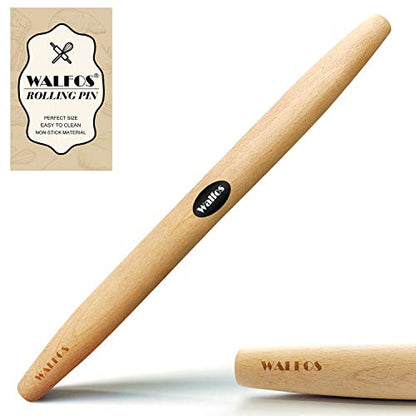  ALFOS French Rolling Pin Dough Roller For Baking Pizza Dough, Pie And Cookie Beech Wood Rolling Pin（15.7 Inch）