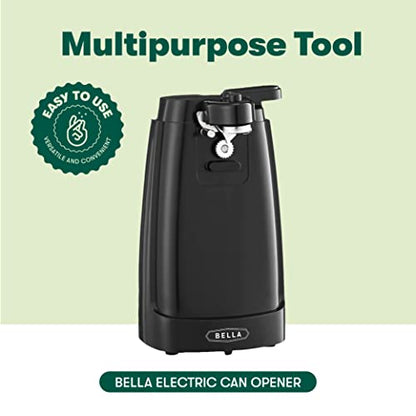 Bella Electric Can Opener, Automatic Can Opener, Knife Sharpener And Bottle Opener, Easy Safe Removable Cutting Lever, Cord Storage, Easy Clean-Up, Black