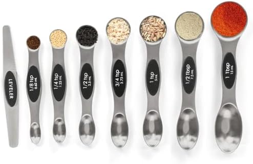  Magnetic Measuring Spoons Set Stainless Steel With Leveler,Multicolors Measuring Cups And Spoon Set Kitchen Gadgets Apartment Essentials Fits In Spice Jars,Stackable Metal Tablespoon Spoon For Baking