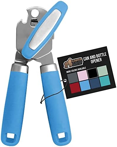  Heavy Duty Stainless Steel Smooth Edge Manual Hand Held Can Opener With Soft Touch Handle, Rust Proof Oversized Handheld Easy Turn Knob, Best Large Lid Openers For Kitchen, Black