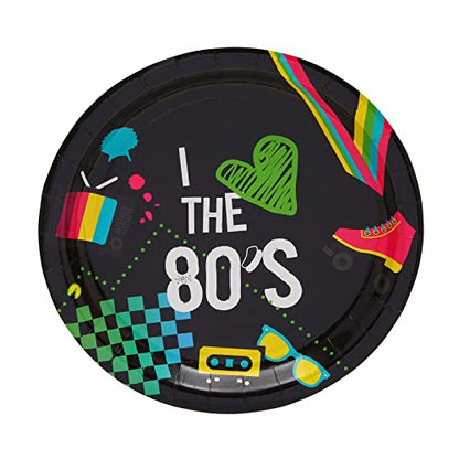  80-Pack Retro 80s Party Plates For I Love The 1980s Birthday Supplies (Black, 9 In)