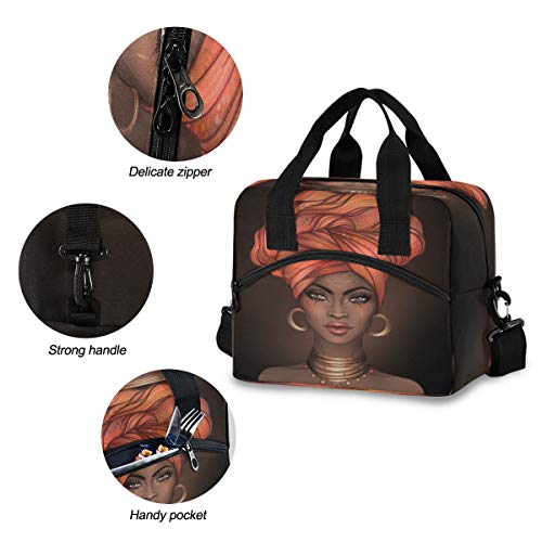  Insulated Cooler Lunch Bag African American Woman Lunch Box For Office Work Picnic Hiking Beach Organizer With Adjustable Shoulder Strap