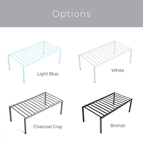  Smart Design Premium Cabinet Storage Shelf Rack - Large - 8.5 X 16 Inch - Steel Metal - Rust Resistant - Cupboard, Plate, Dish, Cup, Bathroom Counter And Pantry Organization Riser - Kitchen - Bronze