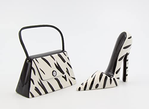  SS-CG-62807 Black And White Zebra Print Purse And Heel Salt And Pepper, 3 1/2" X 1 1/8" X 2 5/8"H
