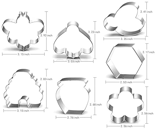  Ee Cookie Cutters Set-3 Inches-7 Piece-Bee, Beehive, Flower, Honeycomb And Honey Jar Stainless Steel Cookie Biscuit Cookie Cutters Molds For Honey Bee Party Decoration Favor
