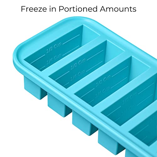  1/2-Cup Freezing Tray With Lid, Aqua, Makes 6 Perfect 1/2 Cup Portions, Freeze Pesto, Salsa, Sauce, Food