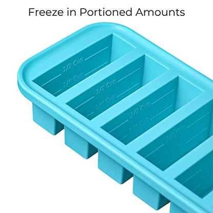  1/2-Cup Freezing Tray With Lid, Aqua, Makes 6 Perfect 1/2 Cup Portions, Freeze Pesto, Salsa, Sauce, Food
