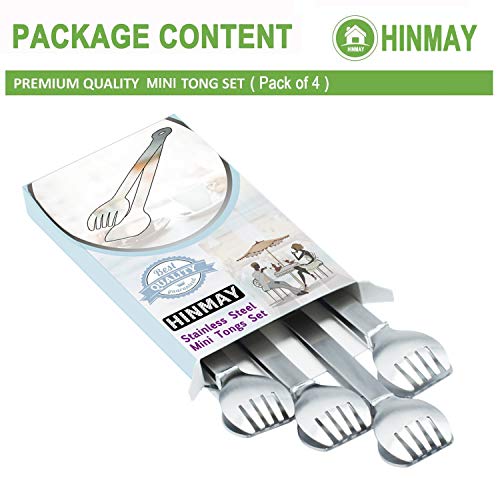 Small Serving Tongs 6-Inch Stainless Steel Mini Appetizer Tongs, Set Of 4 (Brushed)
