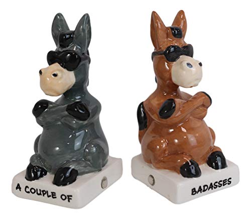 Ceramic A Couple Of Badasses Brown And Gray Jackass Donkeys With Shades Magnetic Salt And Pepper Shakers Set Figurines Party Kitchen Tabletop Country Farm Collectible Decorative Accents