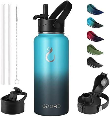  Sports Water Bottle - 32 Oz, 3 Lids (Straw Lid, Flip Lid, Spout Lid), Leak Proof, Vacuum Insulated Stainless Steel, Double Walled, Reusable Metal Canteen
