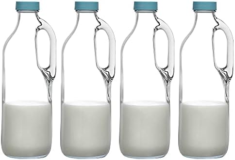  2 Pc 47oz Clear Glass Milk Bottles Glass Pitcher With Handle And Lids - Airtight Milk Container For Refrigerator Jug Water Juice Heavy Milk Bottle Liquid Containers For Kitchen