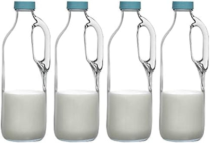  2 Pc 47oz Clear Glass Milk Bottles Glass Pitcher With Handle And Lids - Airtight Milk Container For Refrigerator Jug Water Juice Heavy Milk Bottle Liquid Containers For Kitchen