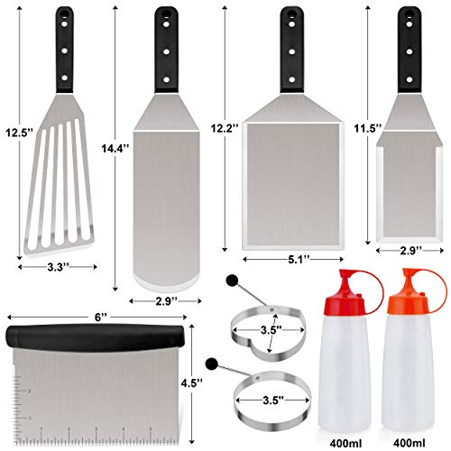  14-Piece Metal Spatula Set, Stainless Steel Pancake Fish Egg Hamburger Turners, Griddle Flippers For Kitchen Restaurant BBQ Grilling Cast Iron Skillet, Dishwasher Safe
