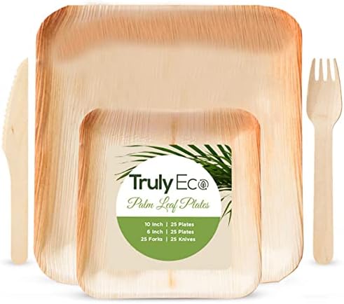  Palm Leaf Plates - Like Bamboo Plates Disposable - Compostable, Biodegradable & Eco Friendly - Appetizer & Dessert Plates For Party - Better Than Paper Plates (40, 6” Square Plates)