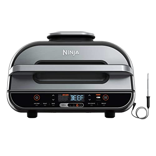  Ninja FG551/BG550 Foodi Smart XL 6-in-1 Indoor Grill With 4-Quart Air Fryer Roast Bake Dehydrate Broil And Leave-in Thermometer, With Extra Large Capacity, And A Stainless Steel Finish (Renewed),