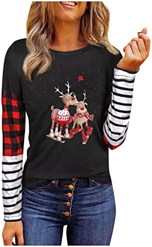  Womens Causal Loose Crewneck Cute Fashion Christmas Print Long Sleeve Sweatshirts Plus Size Pullover Top Streetwear