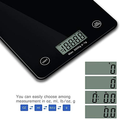  Digital Kitchen Scale, 11lb 5kg Digital Food Scales, Touch Button, Tare Function, Large Display, Easy To Clean (Black)