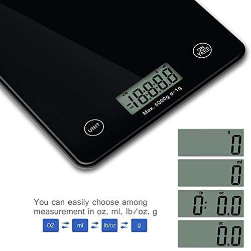  Digital Kitchen Scale, 11lb 5kg Digital Food Scales, Touch Button, Tare Function, Large Display, Easy To Clean (Black)