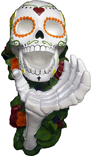  Orld Of Wonders Sugar Skull Day Of The Dead Decorative Wine Bottle Holder | Dia De Los Muertos Decorations And Tabletop Halloween Decorations | Skull Decor For Home - 11"