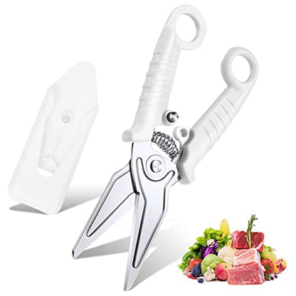  White Kitchen Scissors For Food Heavy Duty Poultry Shears Meat Shears Dishwasher Safe Stainless Steel Cooking Scissors For Chicken Thanksgiving Christmas Day
