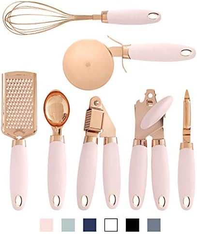  Ith COLOR 7 Pc Kitchen Gadget Set Copper Coated Stainless Steel Utensils With Soft Touch White Handles