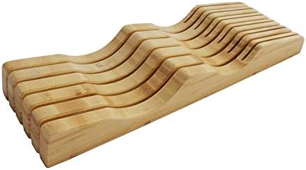  Large In-Drawer Knife Block: 11 Slot (Holds 10-12 Knives) Empty Bamboo Wooden Knife Holder For Kitchen Drawers
