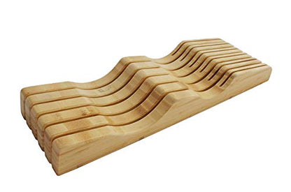  Large In-Drawer Knife Block: 11 Slot (Holds 10-12 Knives) Empty Bamboo Wooden Knife Holder For Kitchen Drawers
