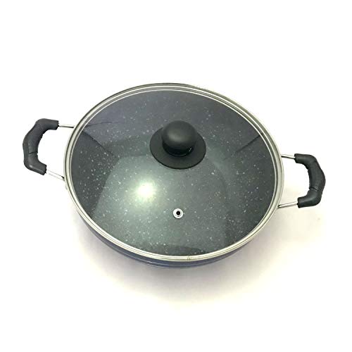 Induction Base Non-Stick Kadai With Glass Lid Non Stick Frying Wok Flat Bottom, Non Stick All Purpose Pan, Non-Stick Aluminium Kadhai Deep Fry Pan Non Stick 2.2 Litre