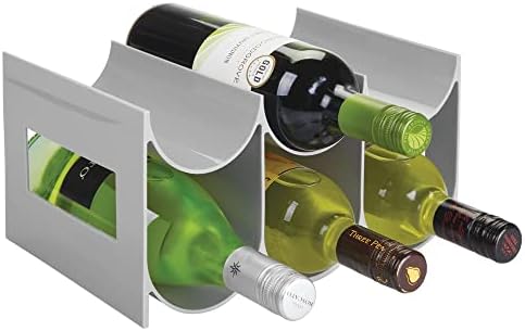  Plastic Free-Standing Water Bottle Organization/Wine Rack Storage Organizer For Kitchen Countertops, Cabinet, Bin, Pantry, Fridge, Refrigerator, 3 Tiers, 9 Bottles, Lumiere Collection - White