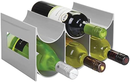  Plastic Free-Standing Water Bottle Organization/Wine Rack Storage Organizer For Kitchen Countertops, Cabinet, Bin, Pantry, Fridge, Refrigerator, 3 Tiers, 9 Bottles, Lumiere Collection - White
