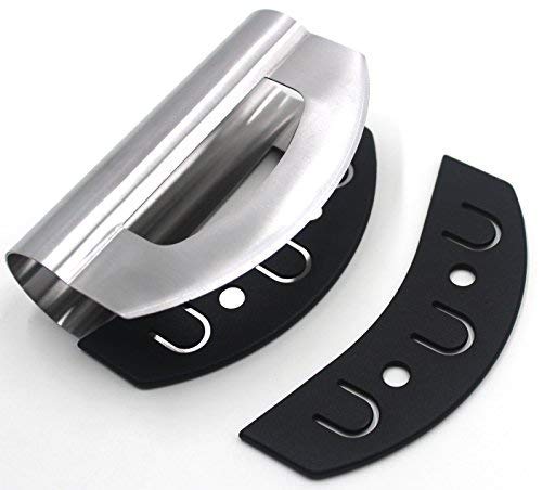 Mezzaluna Salad Chopper - Stainless Steel Rocker Knife For Lettuce & Vegetables W/Blade Covers﻿