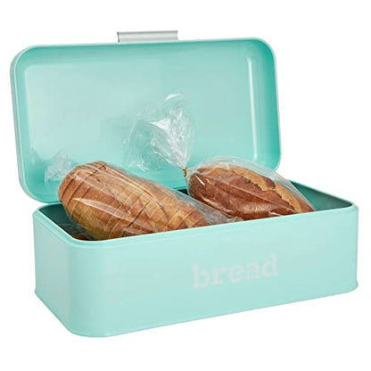  Stainless Steel Bread Box For Kitchen Countertop, Large Bread Box Bagel Bin For 2 Loaves, English Muffins (Mint Green, 17 X 9 X 6.5 In)