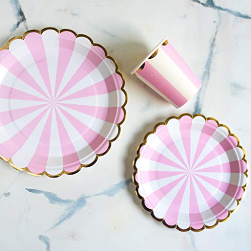 Pink And Gold Foil Party Supplies Set - 90PCS (Serves 30 Guests) Disposable Dinner Dessert Paper Plates 9oz Cups Baby Girl Boy Shower Gender Reveal Bridal Shower Birthday Wedding Party Decoration