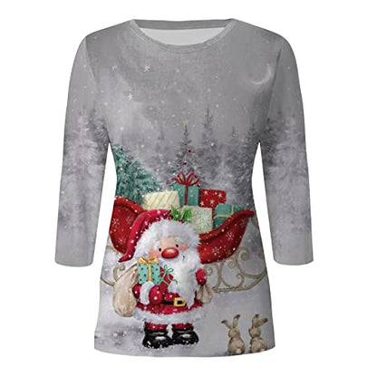  Pullover Sweatshirts For Women Cute Loose Tops Sweatshirts Long Sleeve Christmas Print Crew Neck Pullover Top Fall
