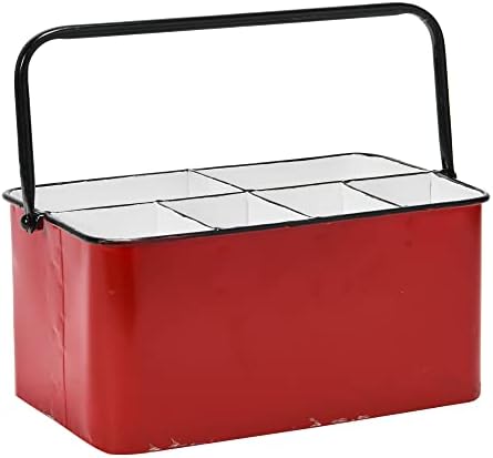  Farmhouse Metal Storage Caddy With 6 Compartments And Handle, Distressed White And Black